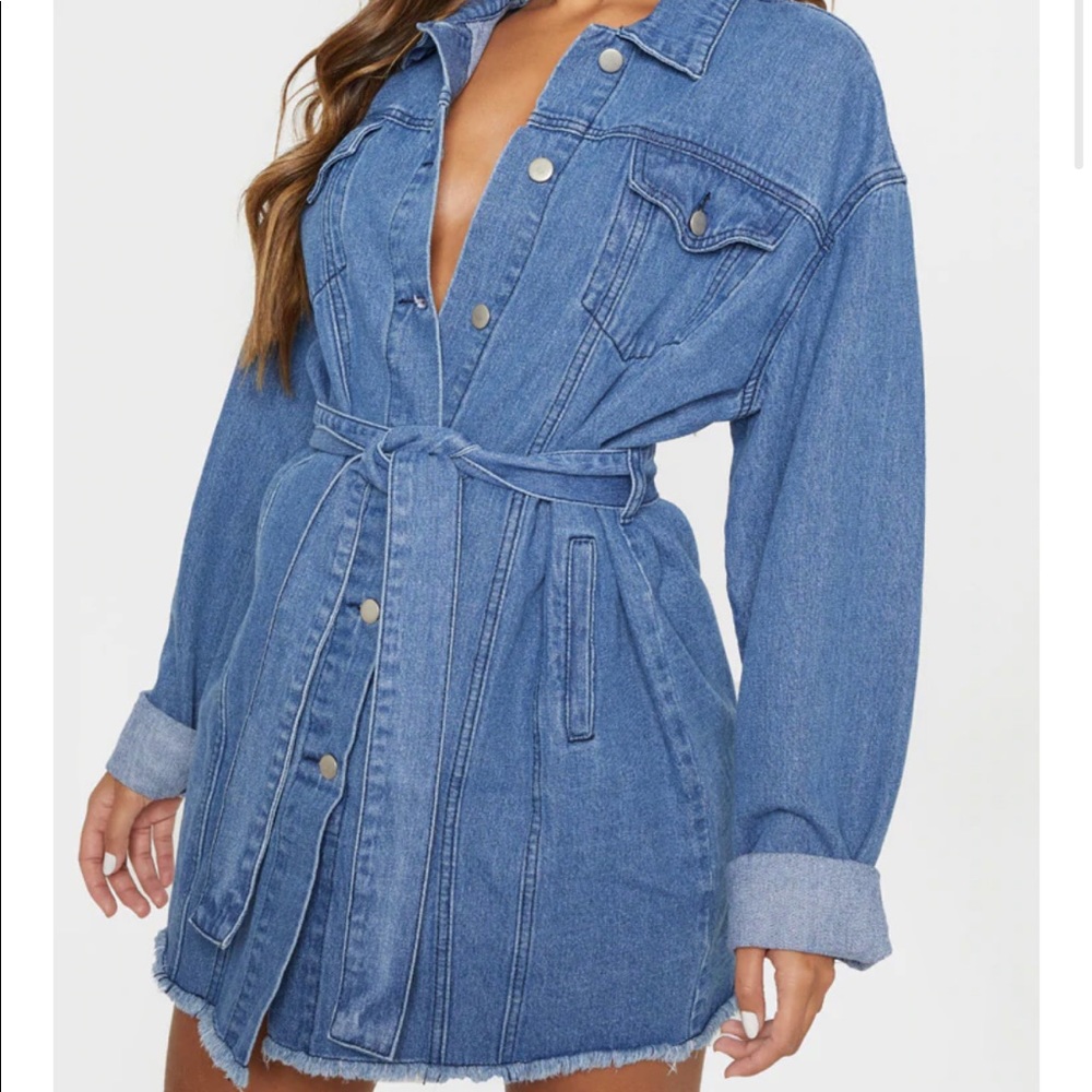 Mid Wash Tie Waist Denim Dress